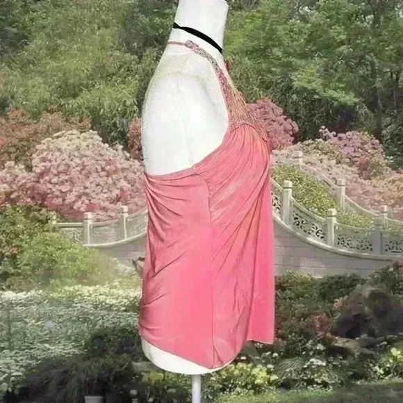 Y2k 90s Pink Shimmery Halter Top By Uva - Picture 6 of 8